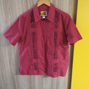 Vintage The Genuine Haband Guayabera Short Sleeve Full Zip Camp Shirt L